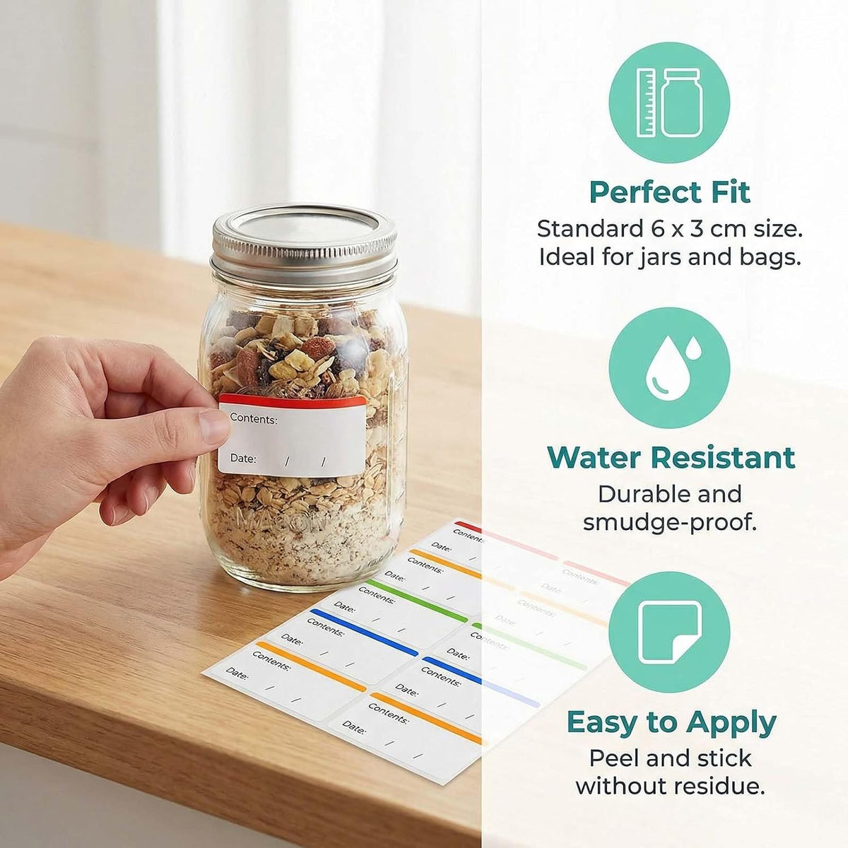 300 Pcs Freezer Food Labels on Roll - 30x60mm Self-Adhesive, Removable Kitchen Date Labels for Storage Containers - Record Food Safely with Date, Time, Use By, and Init (Colorful)