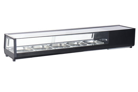 Omcan 48670 - 71" Refrigerated Flat Glass Sushi Display Case, 4.7 cu.ft. (132 L), Black