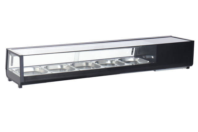 Omcan 48670 - 71" Refrigerated Flat Glass Sushi Display Case, 4.7 cu.ft. (132 L), Black