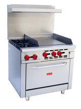 Omcan 46026 - 36″ Commercial Gas Range with 2 Burners, 24″ Griddle and Standard Oven - Natural Gas