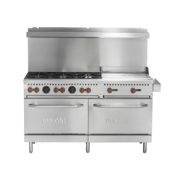 Vulcan SX Series Stainless Steel 60" Gas Range 6-28,000 BTU Burners 24" Griddle and Standard Oven - SX60F-6B24G