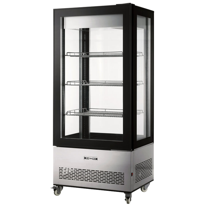Omcan 33″ Refrigerated Display Case with Four-Sided Glass 75″ Tall, 19.42 cu.ft. (550 Liter)