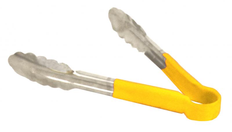 Omcan 80542 - 9" Heavy-Duty Utility Tongs with Yellow Plastic Handle