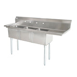 Omcan 25260 - 24" x 24" x 14" Three Tub Sink with 1.8" Corner Drain and Right Drainboard