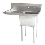 Omcan 25253 - 24" x 24" x 14" One Tub Sink with 1.8" Corner Drain and Left Drainboard