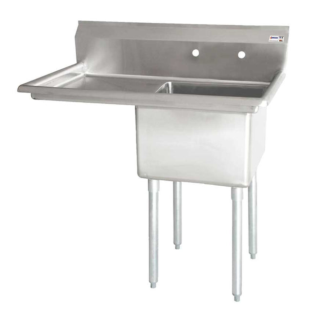 Omcan 25253 - 24" x 24" x 14" One Tub Sink with 1.8" Corner Drain and Left Drainboard