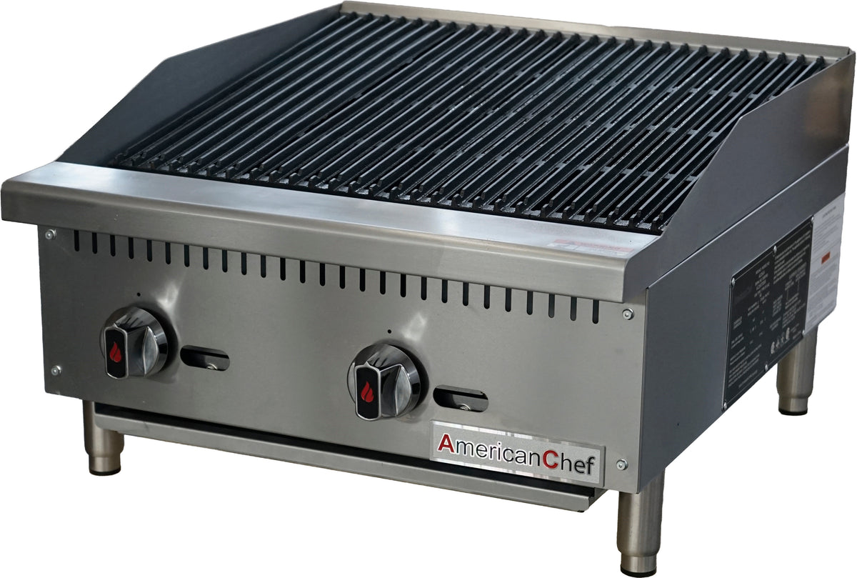 American Chef ACCB-24 - Counter Top 24" radiant Charbroiler, standard U-shape burners, natural gas