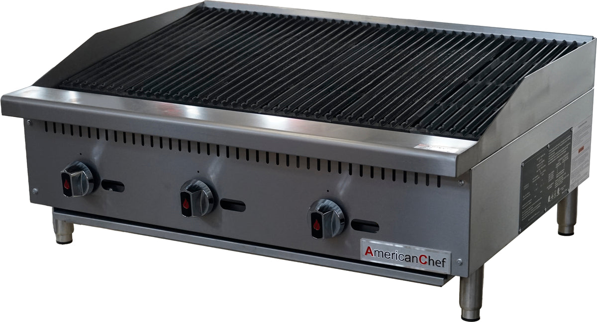American Chef ACCB-36 - Counter Top 36" radiant Charbroiler, standard U-shape burners, natural gas