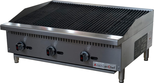American Chef ACCB-36 - Counter Top 36" radiant Charbroiler, standard U-shape burners, natural gas