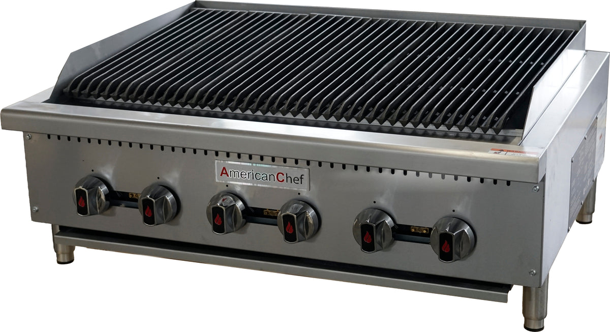American Chef ACCB-36H - Counter Top 36" radiant Charbroiler Gas Heavy Duty, Cast Iron Burner ( Straight Burner ) NOT U-Shape, natural gas