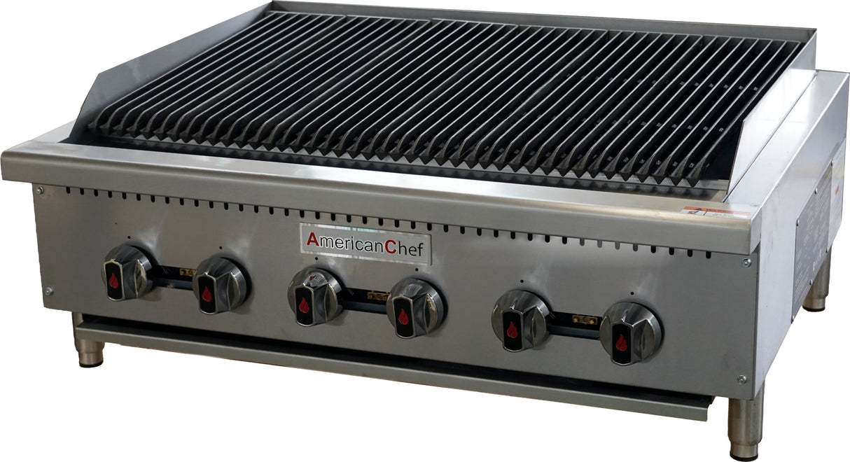 American Chef ACCB-36H - Counter Top 36" radiant Charbroiler Gas Heavy Duty, Cast Iron Burner ( Straight Burner ) NOT U-Shape, natural gas