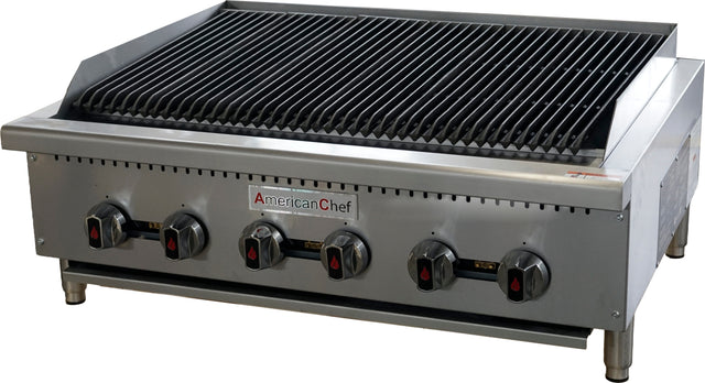American Chef ACCB-36H - Counter Top 36" radiant Charbroiler Gas Heavy Duty, Cast Iron Burner ( Straight Burner ) NOT U-Shape, natural gas