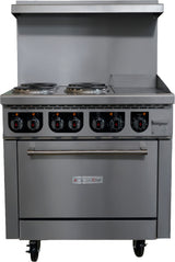 American Chef ACER36-4B12G - 36" 4 Burner ElectricRange / 12" Griddle with Standard Oven, 208V, with casters
