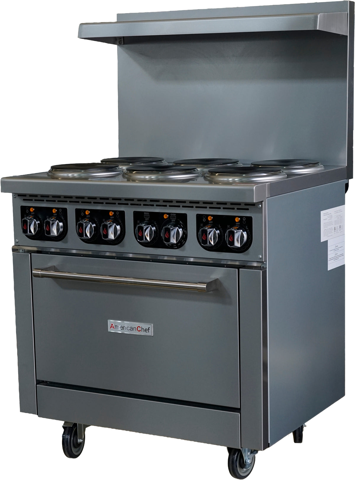 American Chef ACER36-6B - 36" 6 ElectricGas Range with Standard Oven, 208V, with casters