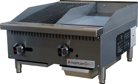 American Chef ACGC24-12C12G - Gas Charbroiler 12" / Griddle 12", natural gas
