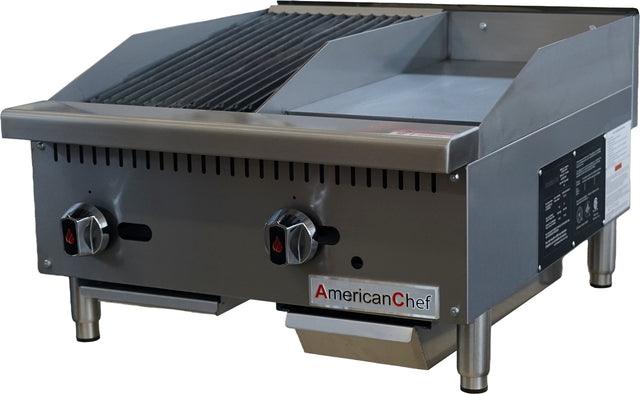 American Chef ACGC24-12C12G - Gas Charbroiler 12" / Griddle 12", natural gas