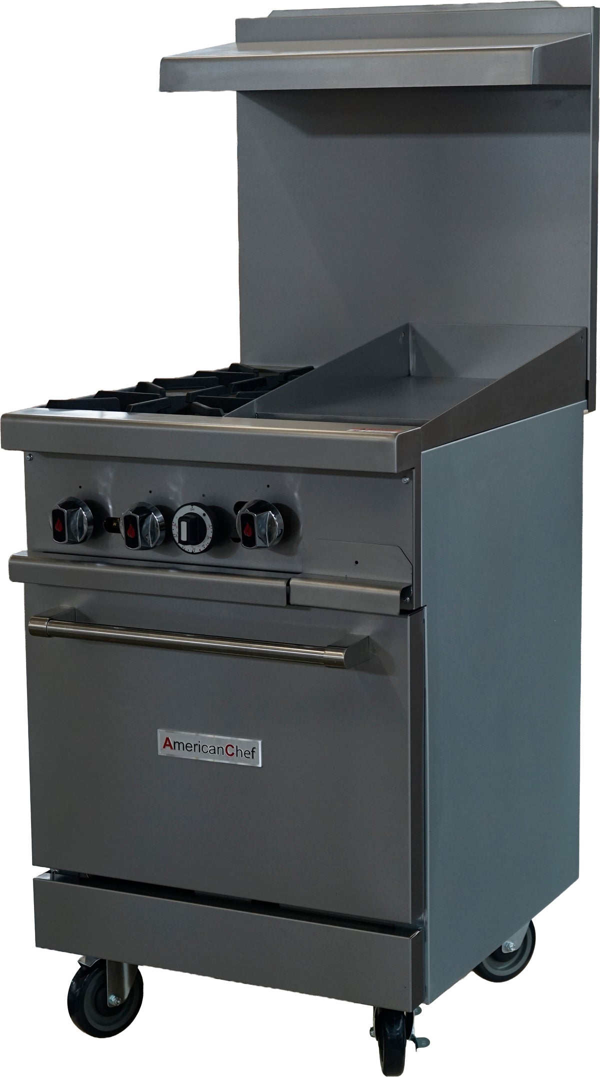 American Chef ACGR24-2B12G - 24" 2 Burner Gas Range / 12" Griddle with Standard Oven, natural gas, with casters