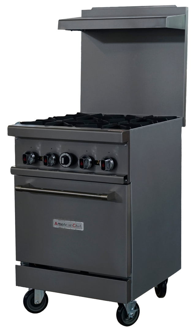 American Chef ACGR24-4B - 24" 4 Burner Gas Range with Standard Oven, natural gas, with casters