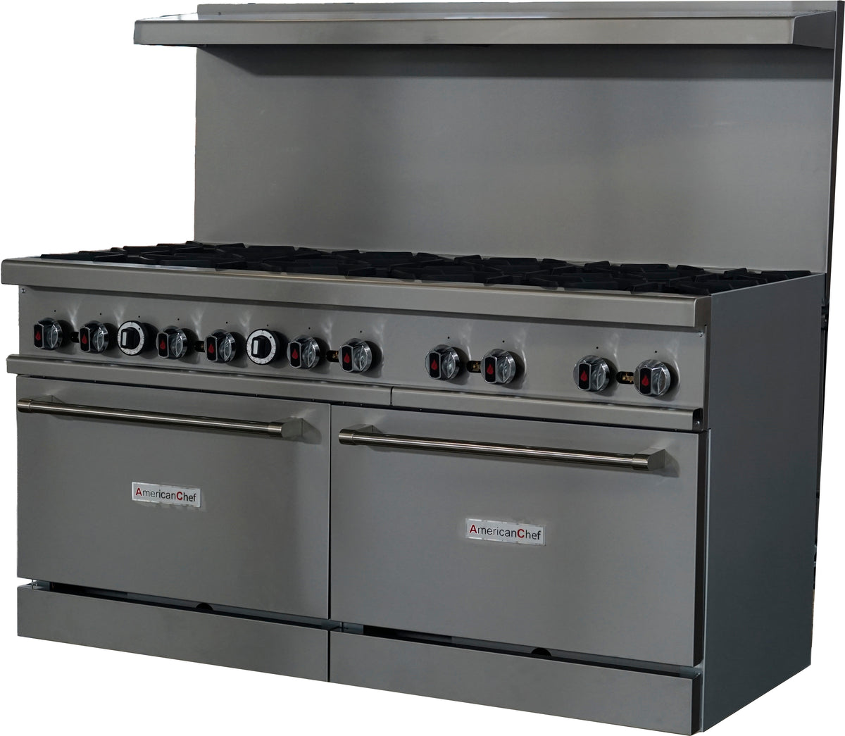 American Chef ACGR60-10B - 60" 10 Burner Gas Range with Standard Oven, natural gas, with casters