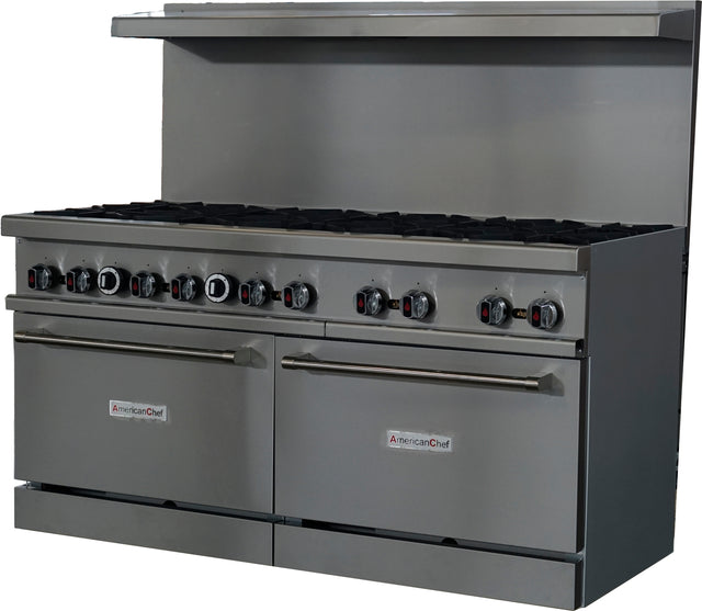 American Chef ACGR60-10B - 60" 10 Burner Gas Range with Standard Oven, natural gas, with casters