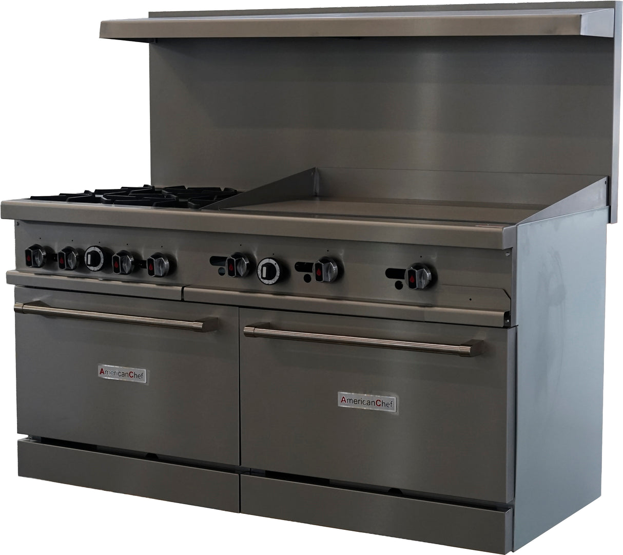 American Chef ACGR60-4B36G - 60" 4 Burner Gas Range / 36" Griddle with 1 Standard Oven, natural gas, with casters