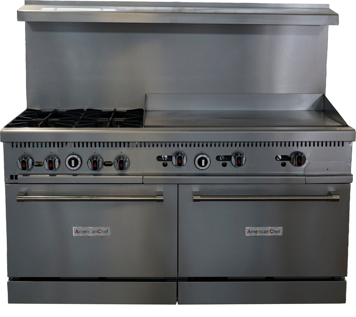 American Chef ACGR60C-4B36G - 60" 4 Burner Gas Range / 36" Griddle with 1 Convection oven, natural gas, with casters