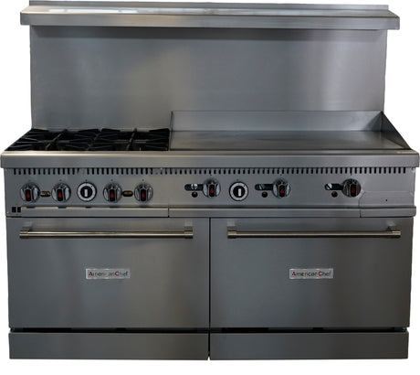 American Chef ACGR60C-4B36G - 60" 4 Burner Gas Range / 36" Griddle with 1 Convection oven, natural gas, with casters