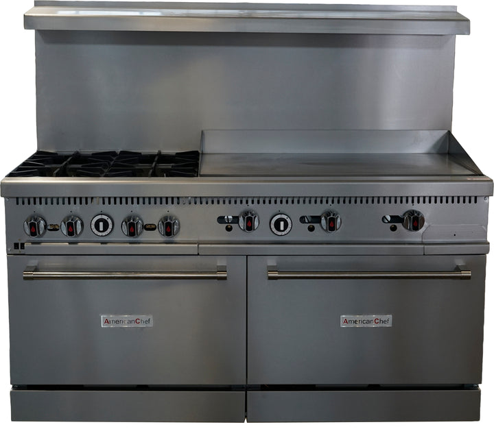 American Chef ACGR60C-4B36G - 60" 4 Burner Gas Range / 36" Griddle with 1 Convection oven, natural gas, with casters