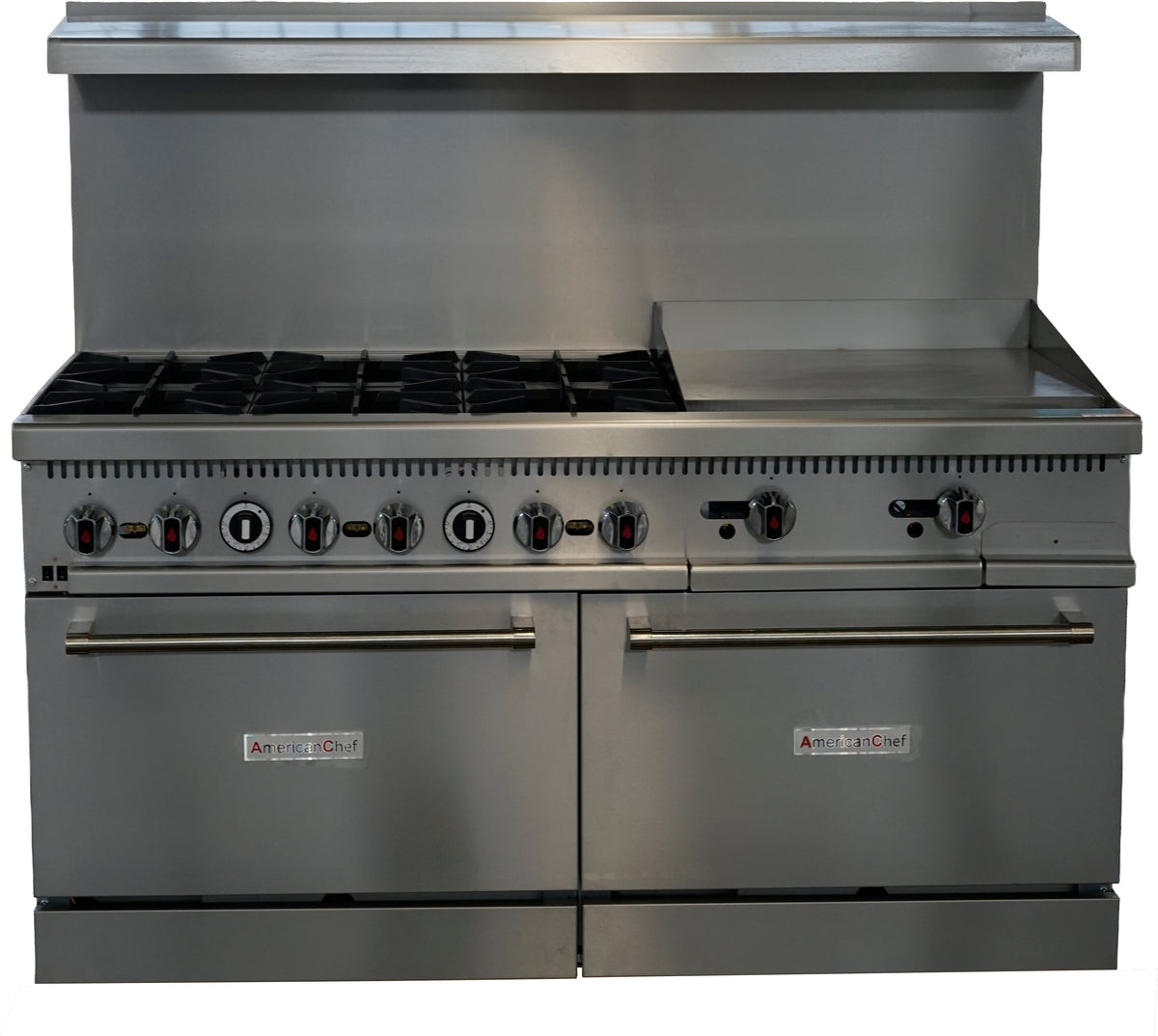 American Chef ACGR60C-6B24G - 60" 6 Burner Gas Range / 24" Griddle with 1 Convection oven, natural gas, with casters