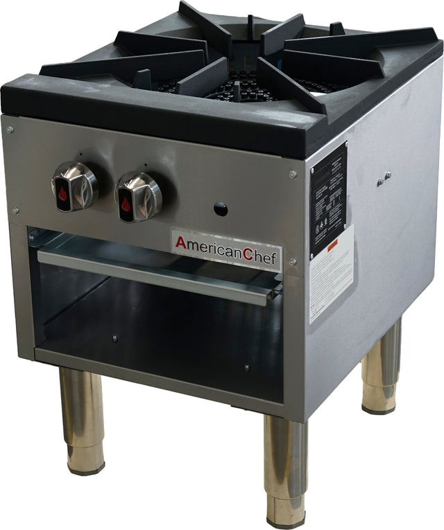 American Chef ACSP-18 - Stock Pot Range Single 18"Wx12"D Natural gas ( includes field convertible propane kit ), height needed : 24.8"
