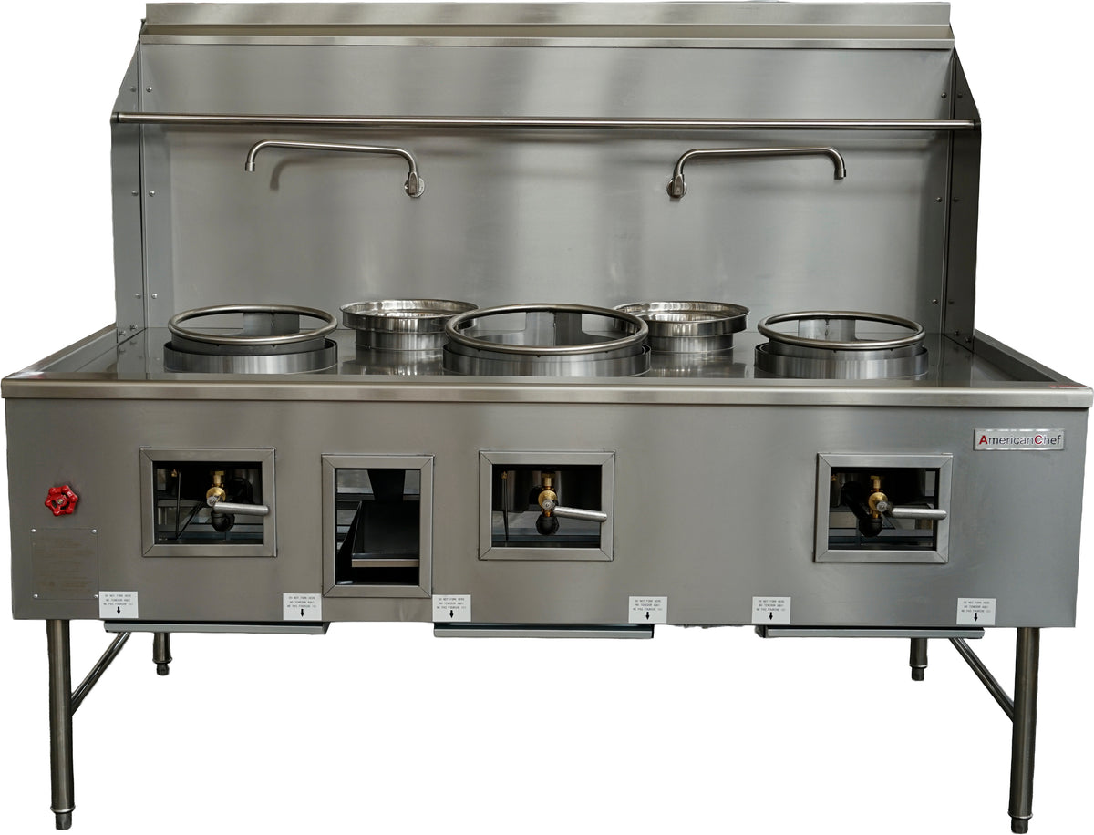American Chef ACWR-67T - 2 chambers Wok Range with 2 x 13" Ring and 1 x 16" Ring 315000 BTU, natural gas
