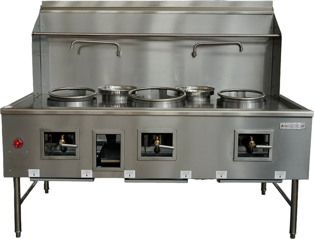 American Chef ACWR-67T - 2 chambers Wok Range with 2 x 13" Ring and 1 x 16" Ring 315000 BTU, natural gas