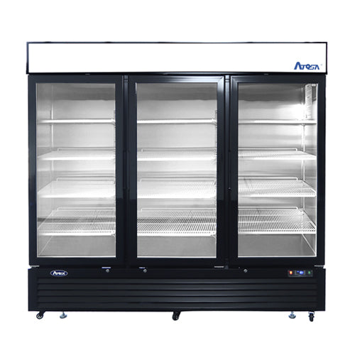 Atosa 82" Black Cabinet Three Glass Door Merchandiser Cooler - MCF8724GR - VRS Restaurant Equipment & Supply Store