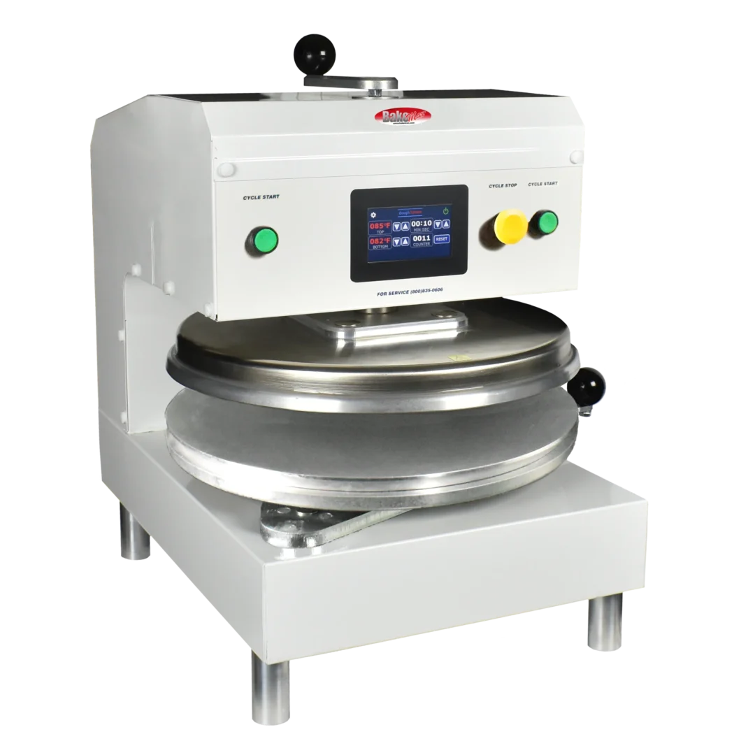BakeMax BMDXEW Commercial Countertop White Powder Coat Electric Automatic Single Heat Dough Press