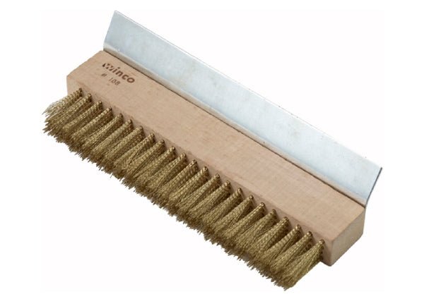 Winco BR-10 Pizza Oven Wire Brush With Brass Bristles And Metal Scraper - VRS Restaurant Equipment & Supply Store