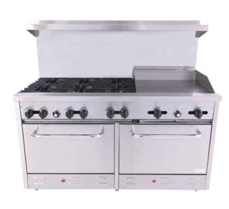 BakeMax America BAS36-24-2 Six Burner Gas Range with 24″ Manual Griddle - VRS Restaurant Equipment & Supply Store