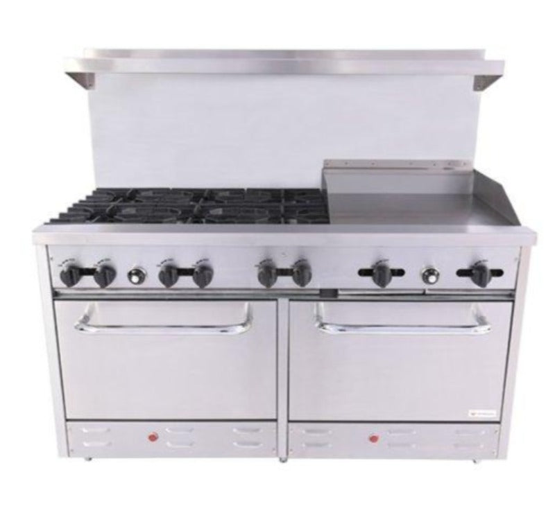 BakeMax BAS36-24-2 Six Burner Gas Range w/ 24″ Manual Griddle