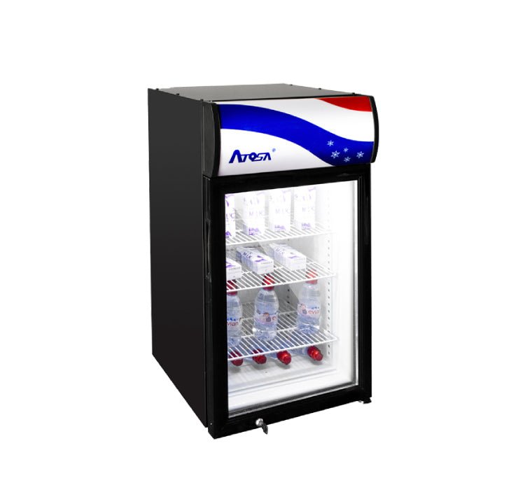 Atosa 17" Countertop Glass Door Merchandiser Cooler with Lighted Header - CTD-3S - VRS Restaurant Equipment & Supply Store