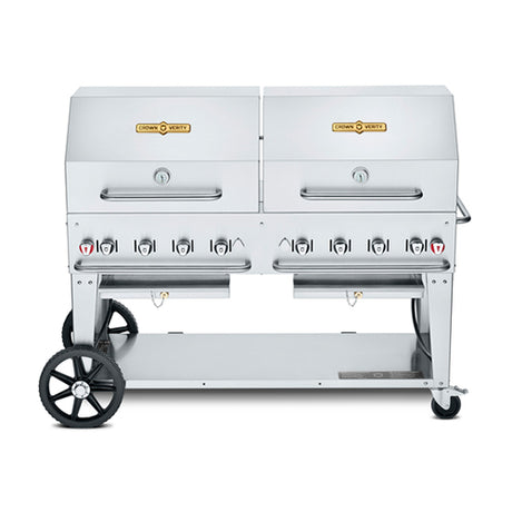 Crown Verity CV-MCB-72RDP 72″ Propane Gas Mobile Outdoor Grill with 2 Roll Domes - VRS Restaurant Equipment & Supply Store