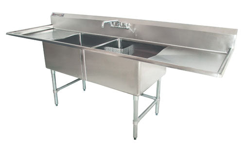 American Chef Two Compartment Sink 18"X18"X11" With Left And Right Drainboards DS1818-RL