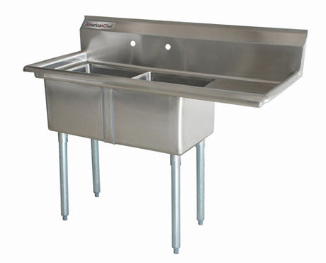 American Chef Two Compartment Sink 18"X18"X11" With Right Drainboard DS1818-R