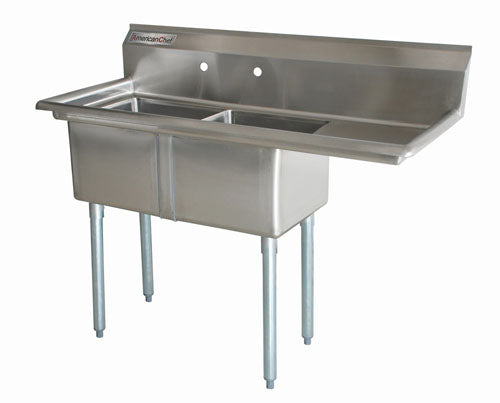 American Chef Two Compartment Sink 18"X18"X11" With Right Drainboard DS1818-R