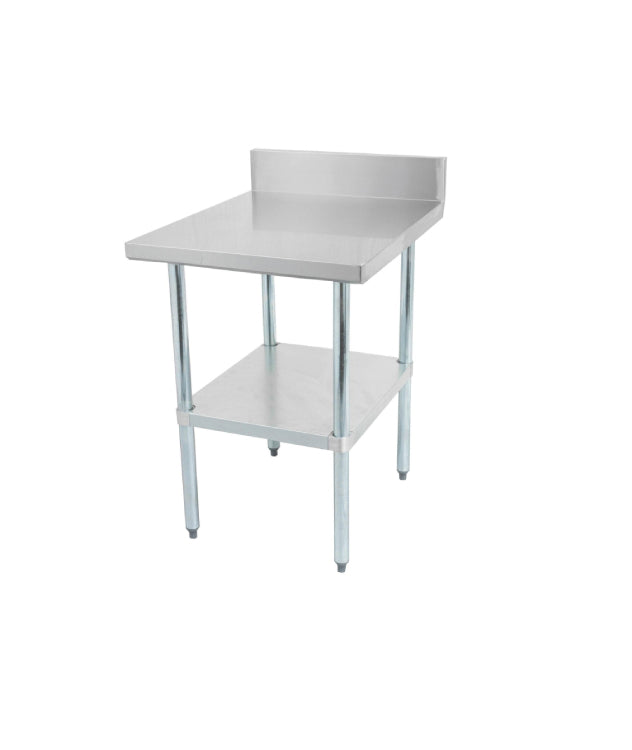 Thorinox Stainless steel worktable with a galvanized steel undershelf and backsplash - 24" width