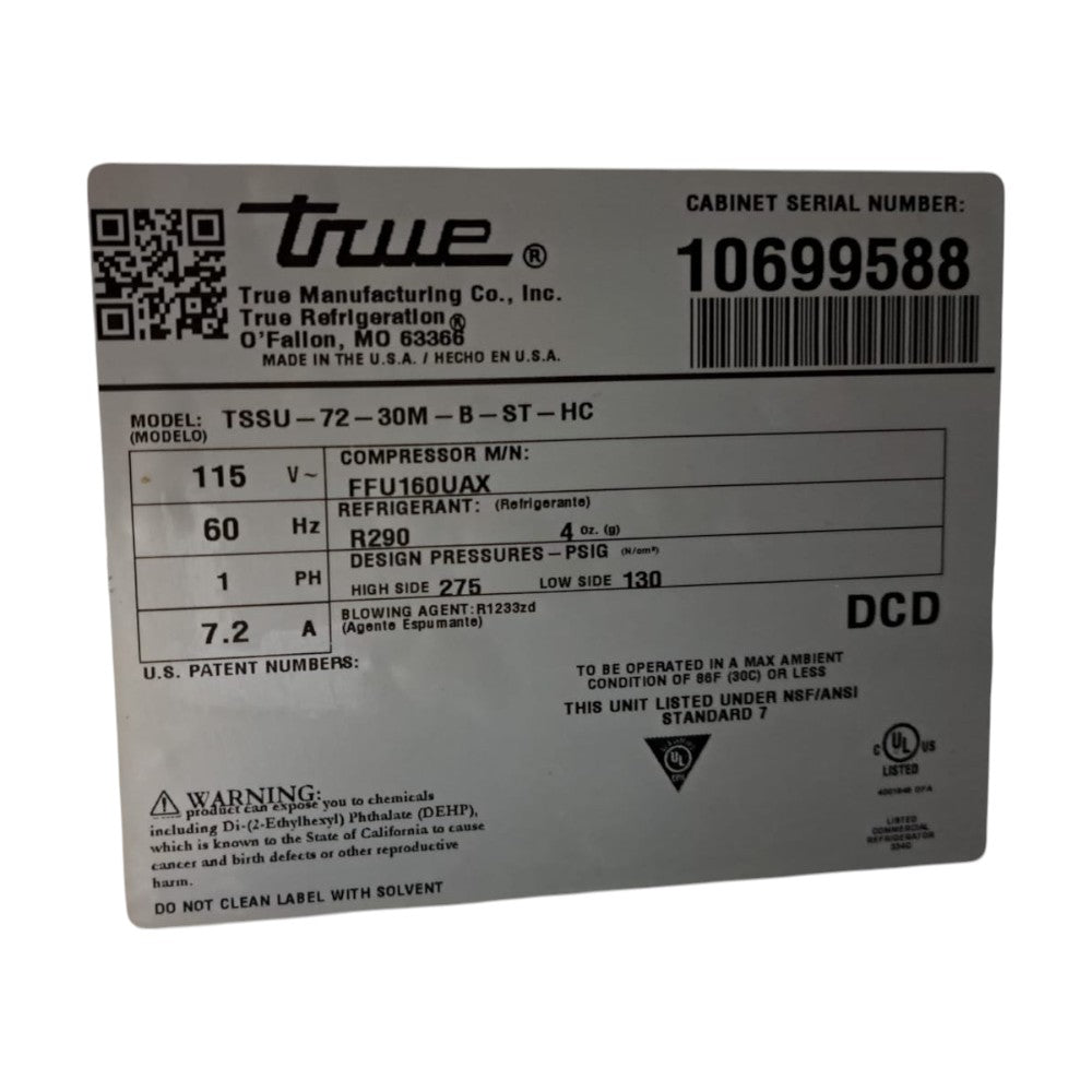 TRUE TSSU-72-30M-B-ST-HC - Mega Top Refrigerated Prep Table - 72"