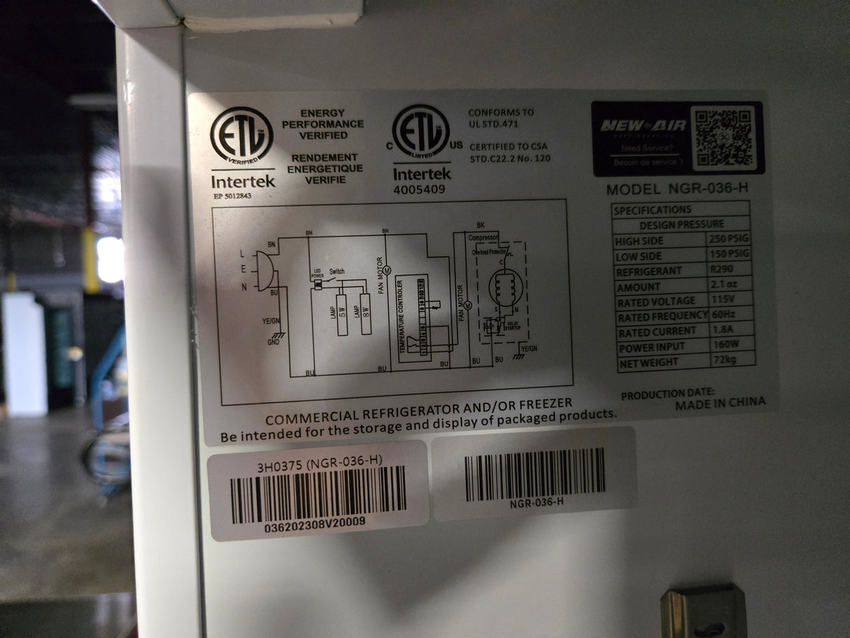 New Air NGR-036-H Glass Door Refrigerator