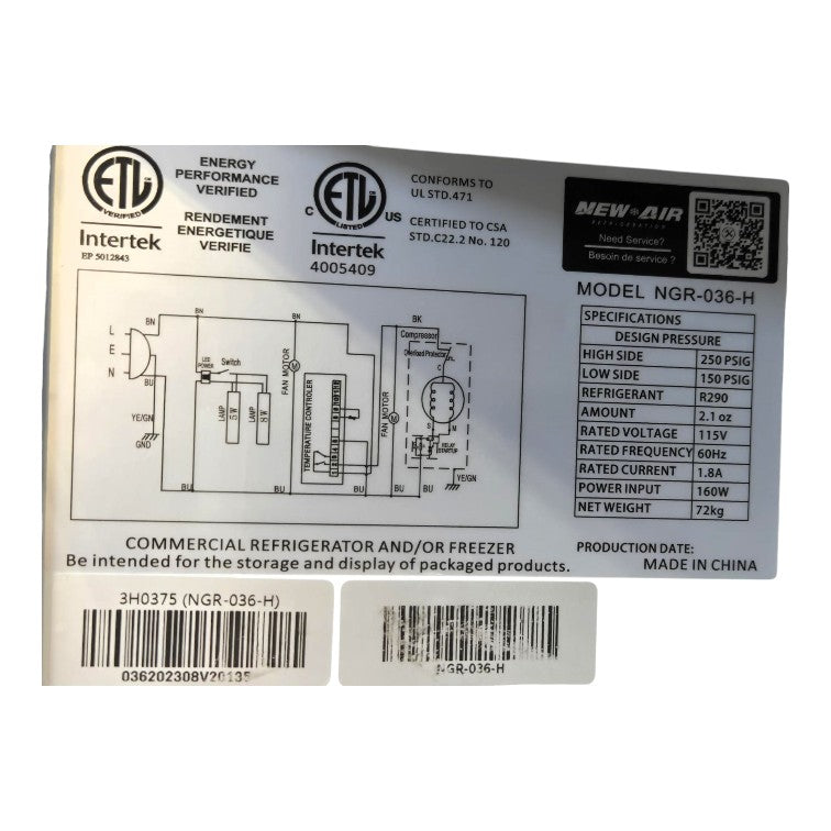 New Air NGR-036-H Upright Refrigerator - 1 Glass Door