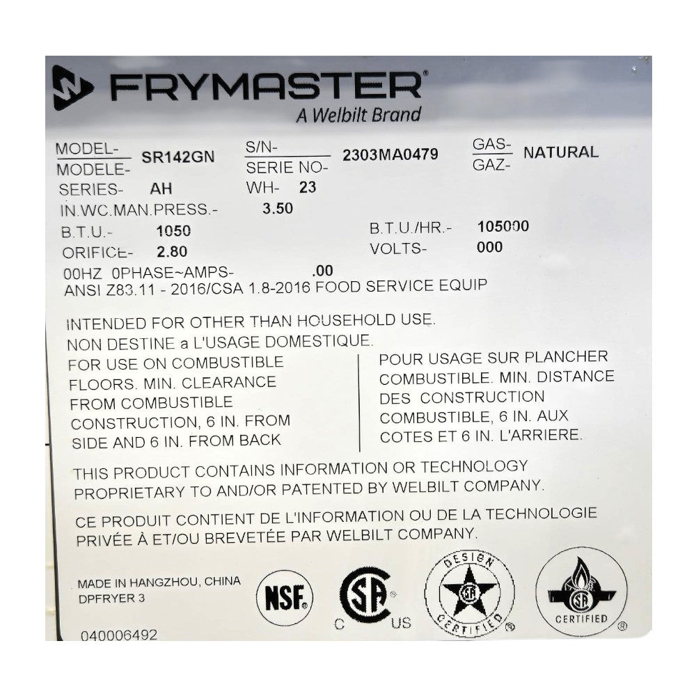 Frymaster SR142GN Fryer - Natural Gas