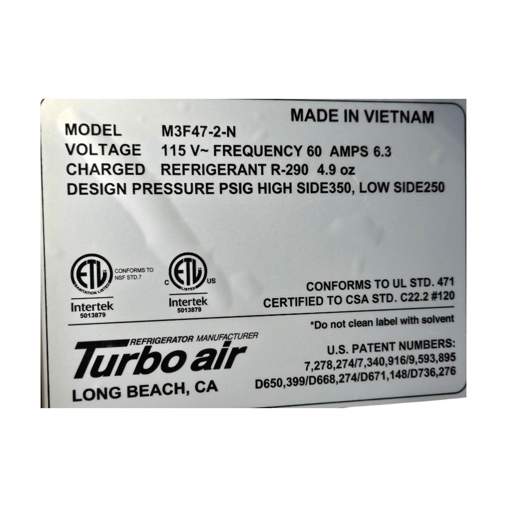 Turbo Air  M3F47-2-N Reach-in Freezer - 2 Door