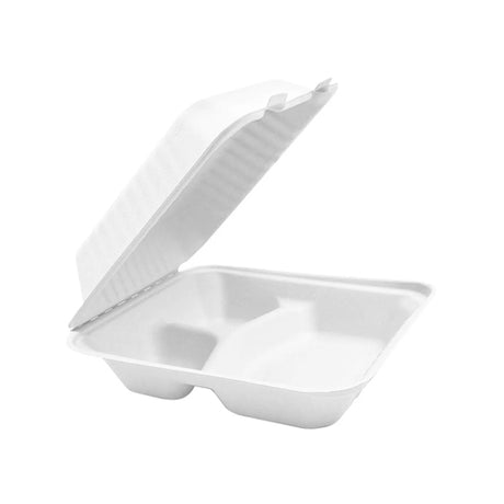 Globe 6014 6″ X 6″ X 3″ Bagasse Compostable Hinged Container with 3 Compartments – 200/Case - VRS Restaurant Equipment & Supply Store