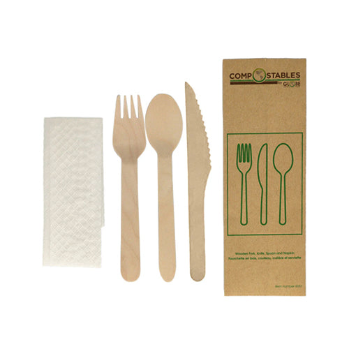 Globe 6051 6.5″ Wooden Compostable Cutlery Set – 500/Case - VRS Restaurant Equipment & Supply Store